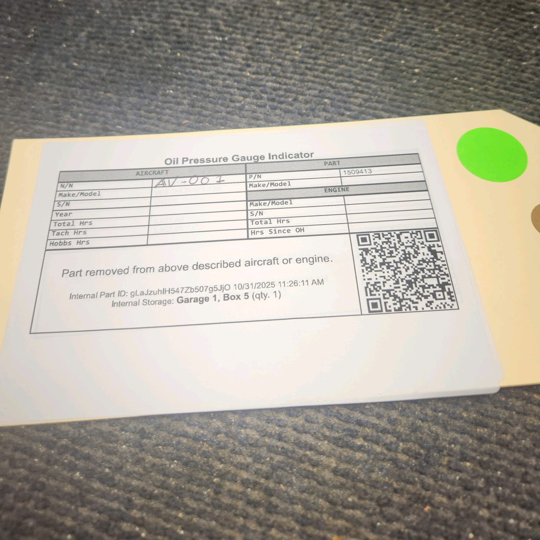 Used aircraft parts for sale, 1509413 Continental, Lycoming Oil Pressure Gauge Indicator