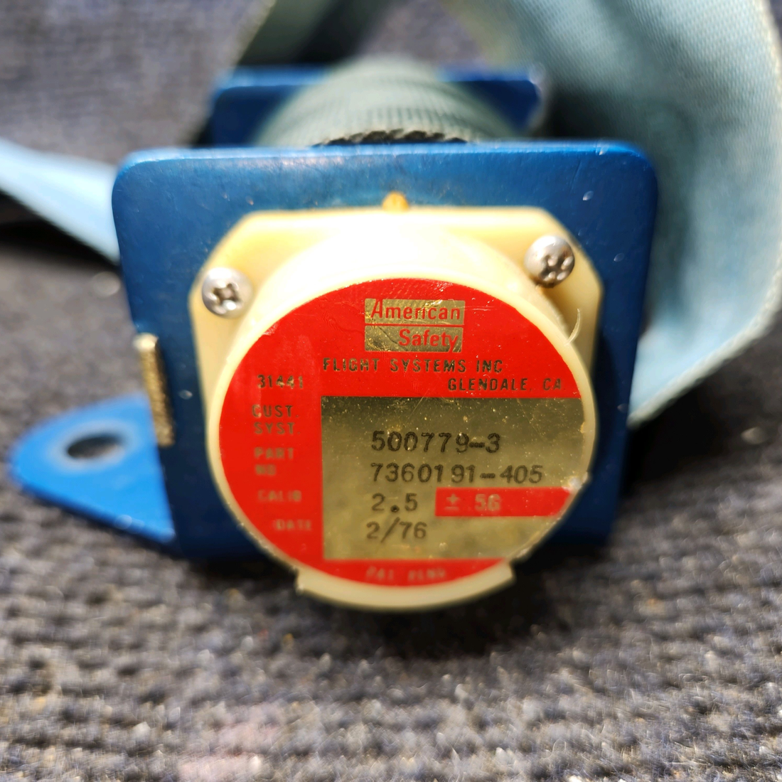 Used aircraft parts for sale, 7360191-405 America Safety Beechcraft C23 SUNDOWNER Inertia Reel Seatbelt Assembly