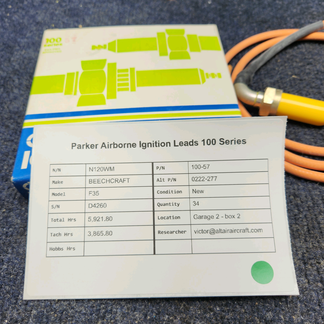 Used aircraft parts for sale, 100-57 BEECHCRAFT F35 PARKER AIRBORNE IGNITION LEADS 100 SERIES