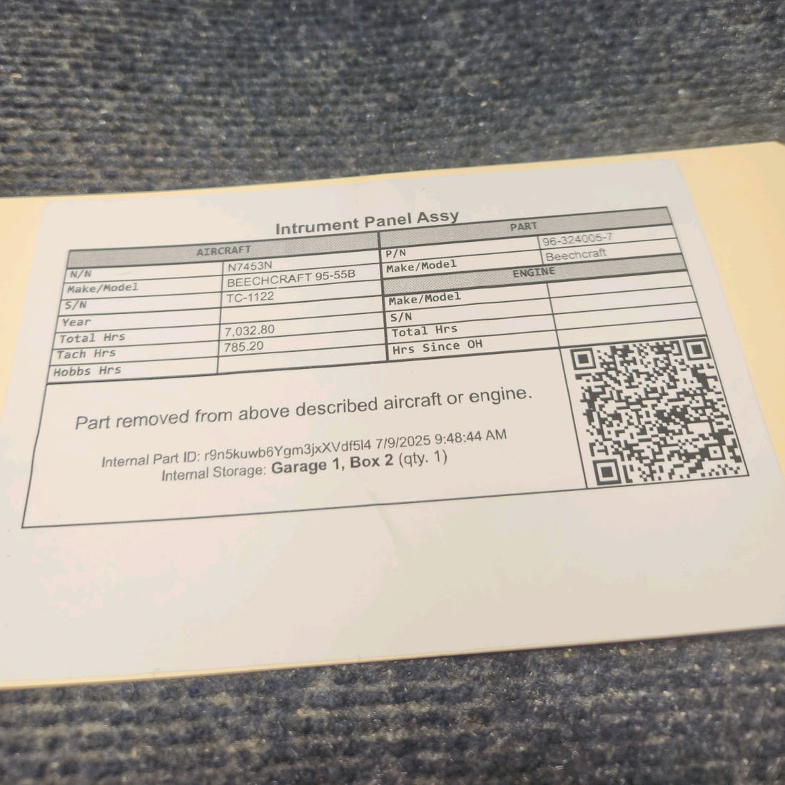 Used aircraft parts for sale, 96-324005-7 Beechcraft BEECHCRAFT 95-55B Instrument Panel Assembly