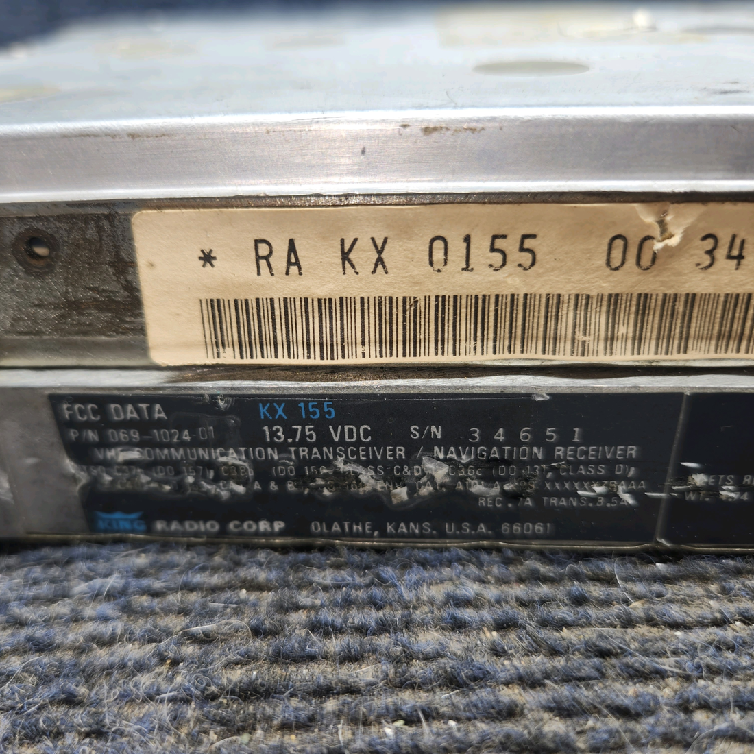 Used aircraft parts for sale, 069-1024-01 King Radio KX 155 piper PA-28-181 NAV/COMM Glideslope 14V w/ Tray & Wiring