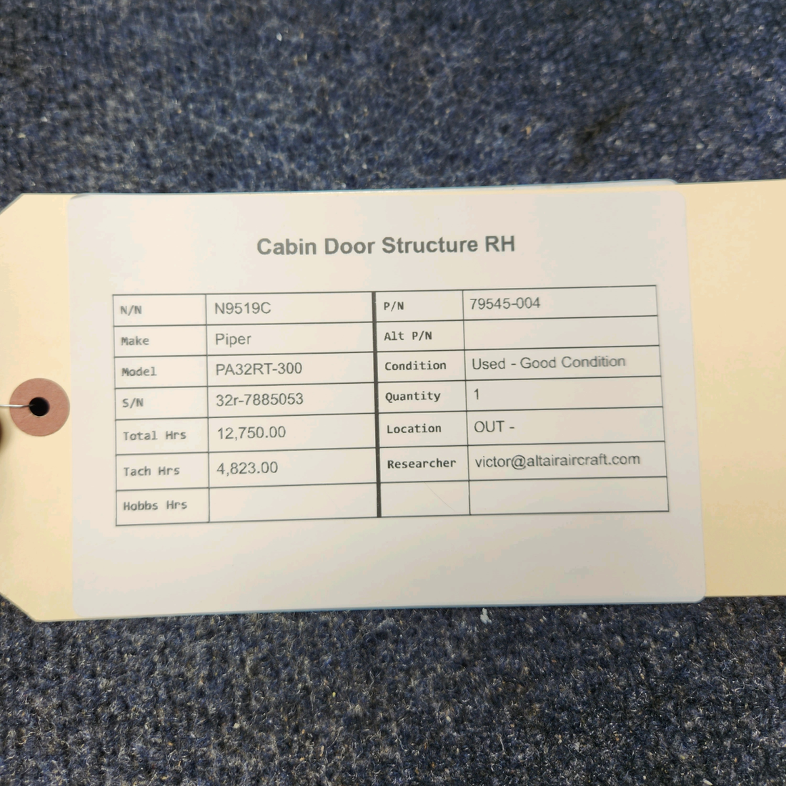 Used aircraft parts for sale, 79545-004 Piper PA32RT-300 CABIN DOOR STRUCTURE RH