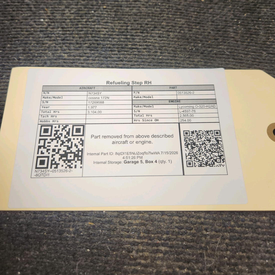 Used aircraft parts for sale, 0513526-2 cessna 172N Refueling Step – RH
