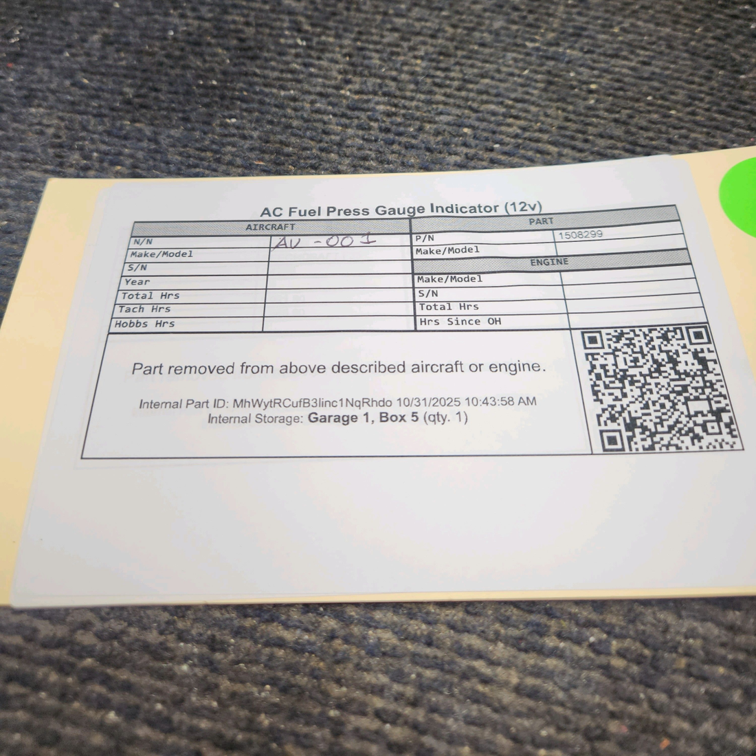 Used aircraft parts for sale, 1508299 Beechcraft Fuel Press Gauge Indicator (12v)