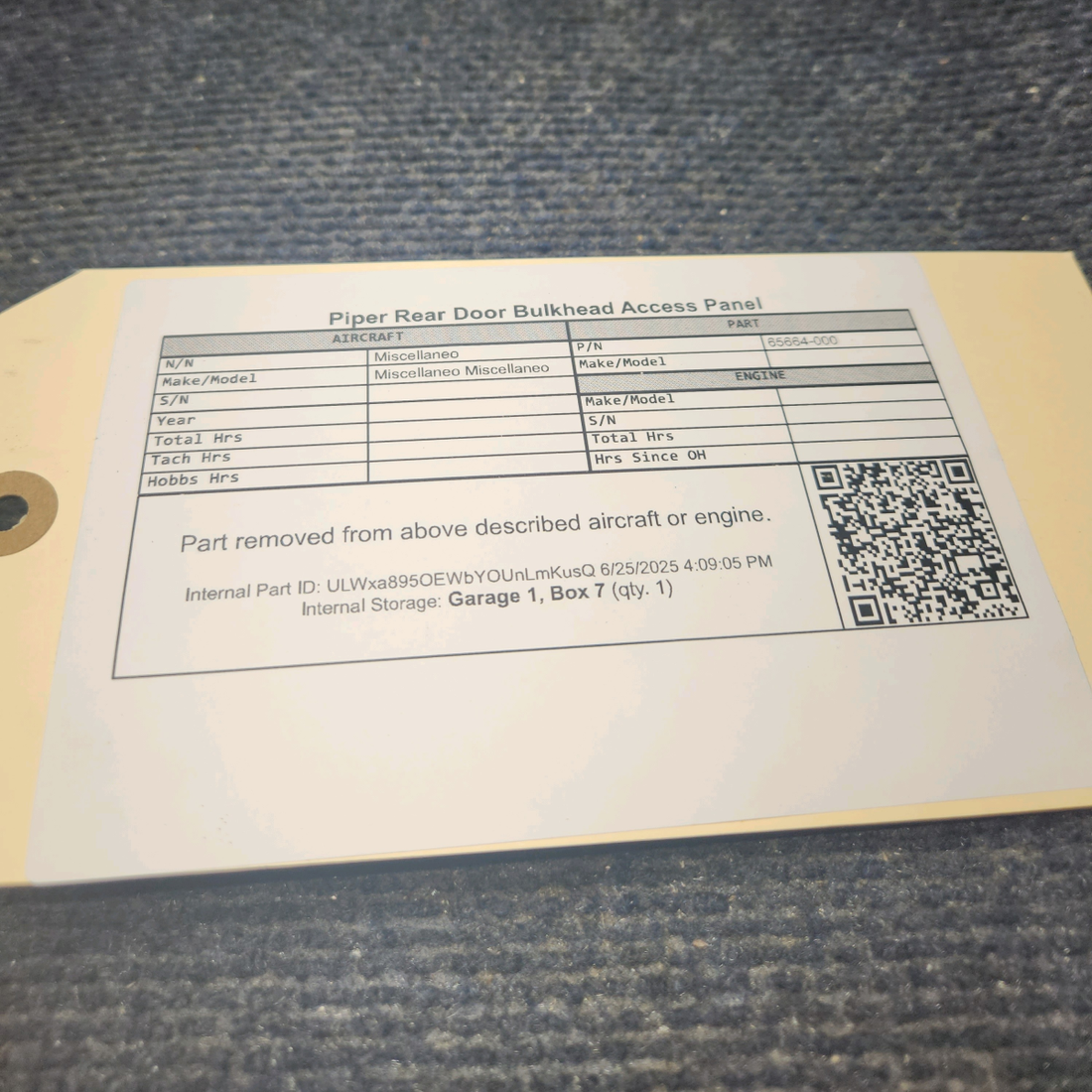 Used aircraft parts for sale, 65664-000 Piper Rear Door Bulkhead Access Panel