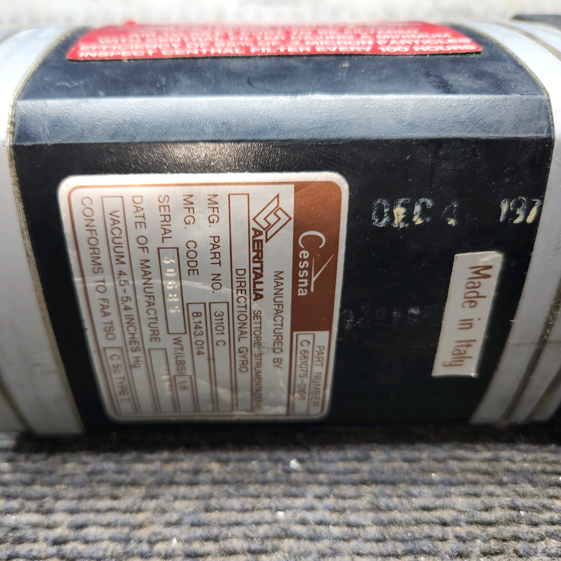 Used aircraft parts for sale, 31101 C Aeritalia cessna 150G DG Directional Gyro Indicator