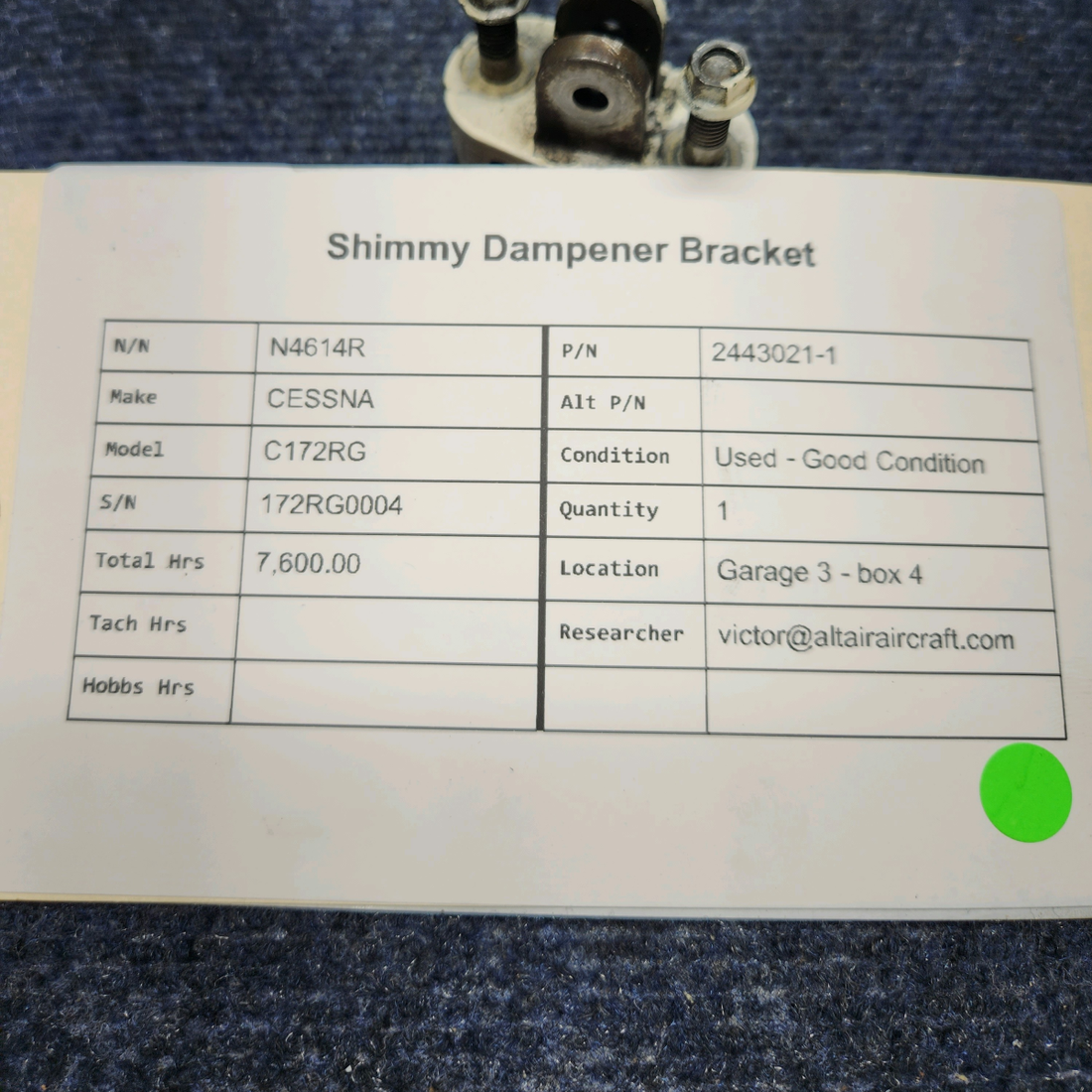 Used aircraft parts for sale, 2443021-1 CESSNA C172RG SHIMMY DAMPENER BRACKET