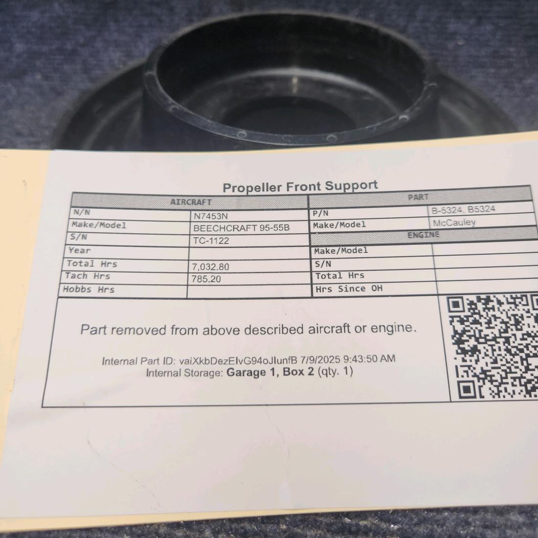 Used aircraft parts for sale, B-5324 McCauley BEECHCRAFT 95-55B Propeller Front Support