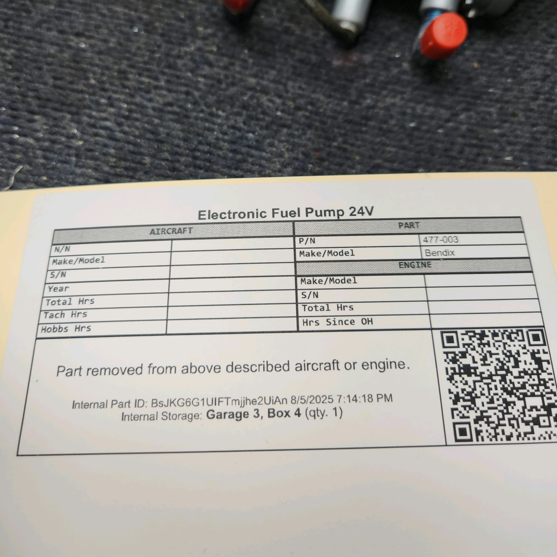 Used aircraft parts for sale, 477-003 Bendix Electronic Fuel Pump 24V