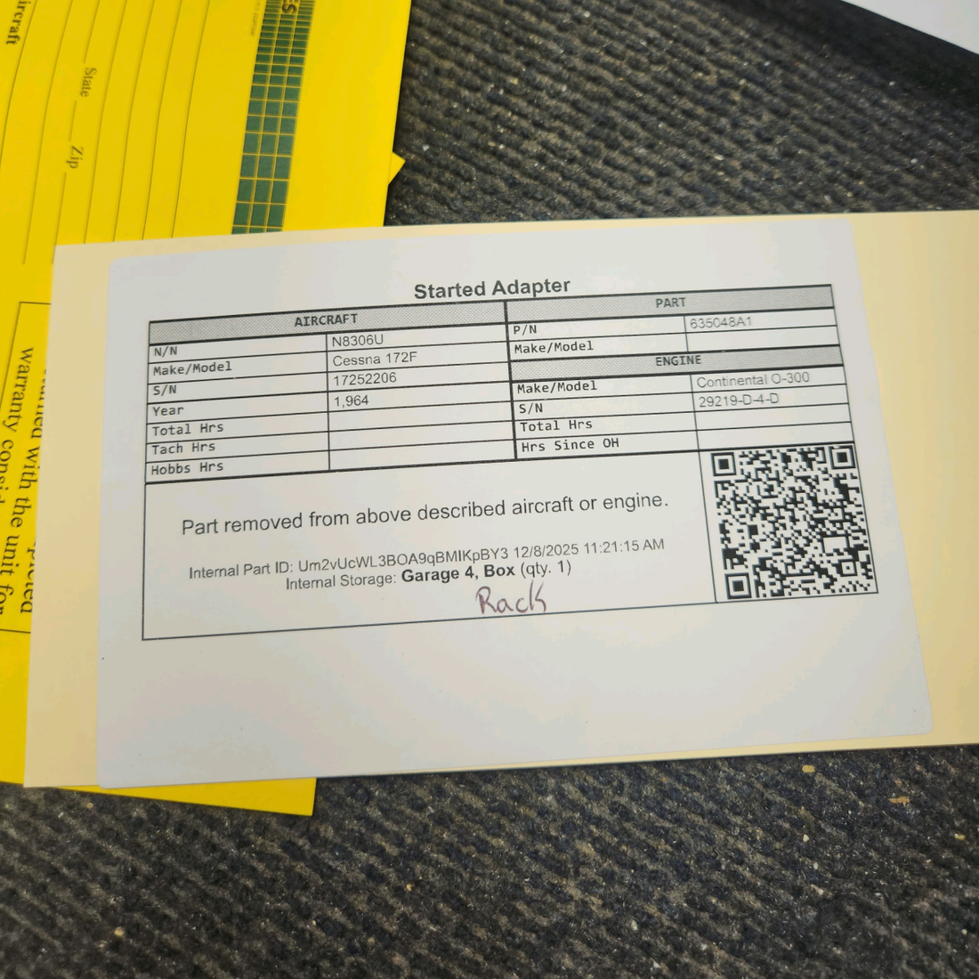 Used aircraft parts for sale, 635048A1 Continental O-300D Cessna 172F Started Adapter Classic Style