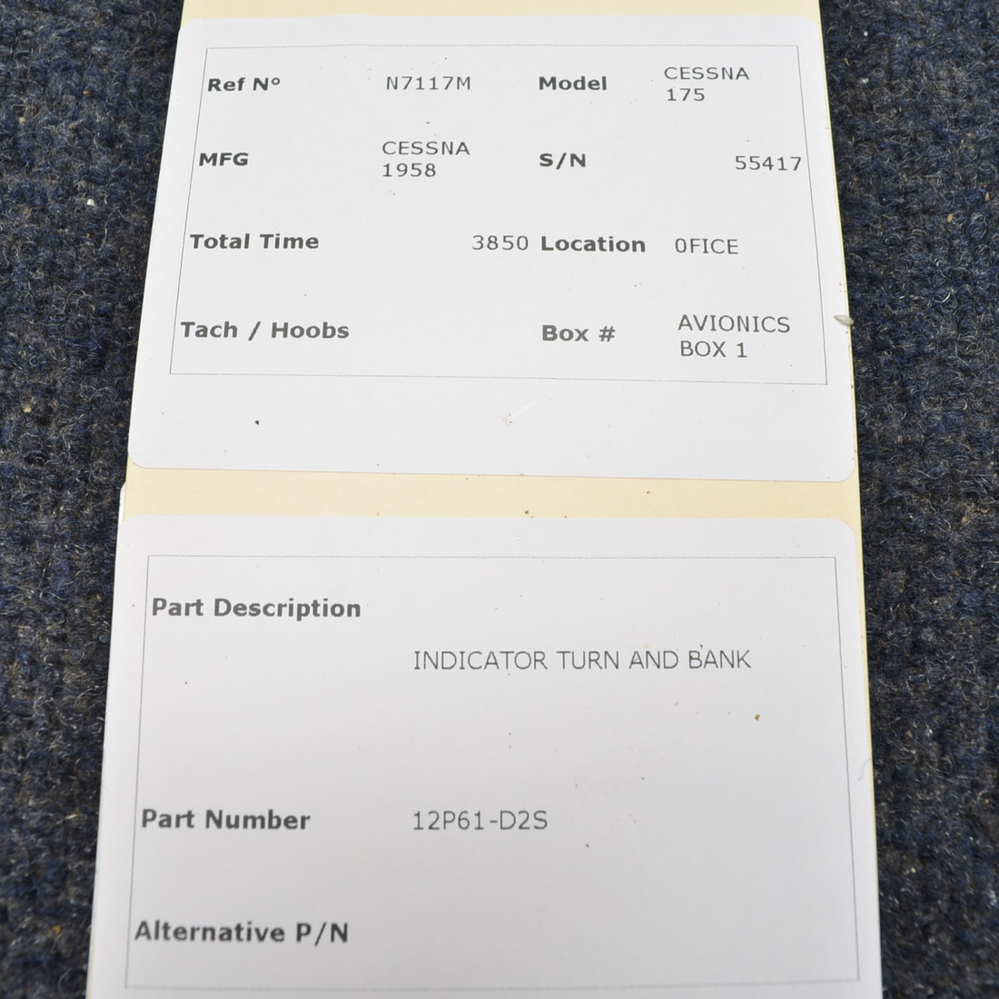 Used aircraft parts for sale, 12P61-D2S Cessna C175 TURN AND BANK INDICATOR