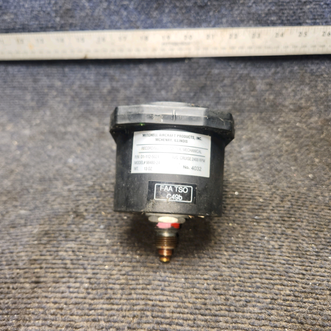 Used aircraft parts for sale, D1-112-5024 Mitchell piper PA-28-181 Mechanical Recording Tachometer (Hours: 4821.4)