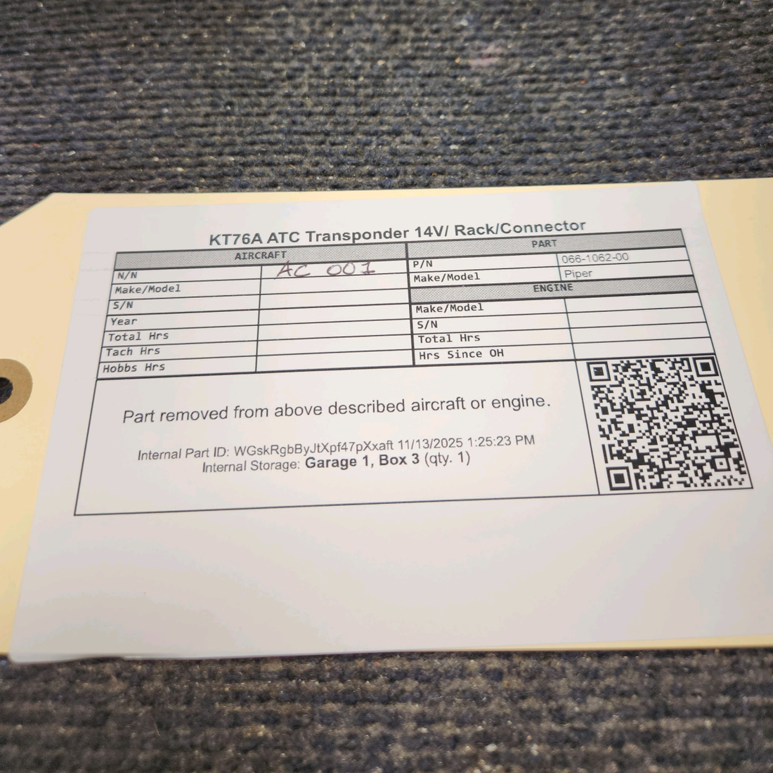 Used aircraft parts for sale, 066-1062-00 King KT-76A Mooney M20K Transponder With Rack & Connector 14V