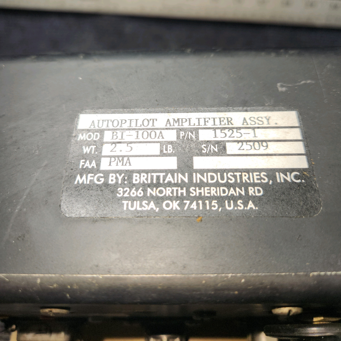 Used aircraft parts for sale, 1525-1 Brittain Beechcraft 35-33 Autopilot Amplifier 12V