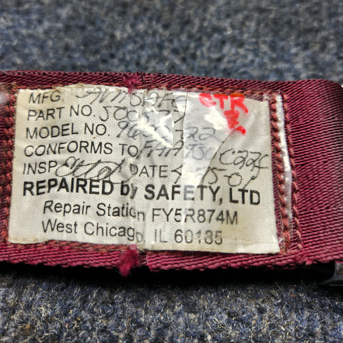 Used aircraft parts for sale, PS50039-4-3A Piper PA32RT-300 SEAT BELT ASSY CENTER