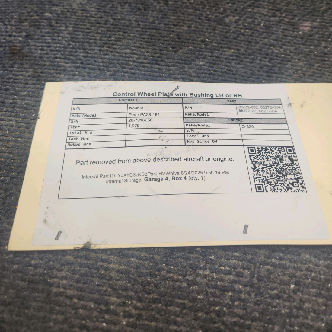Used aircraft parts for sale, 68272-002, 68272-004 Piper PA28-161 Control Wheel Plate with Bushing - LH or RH