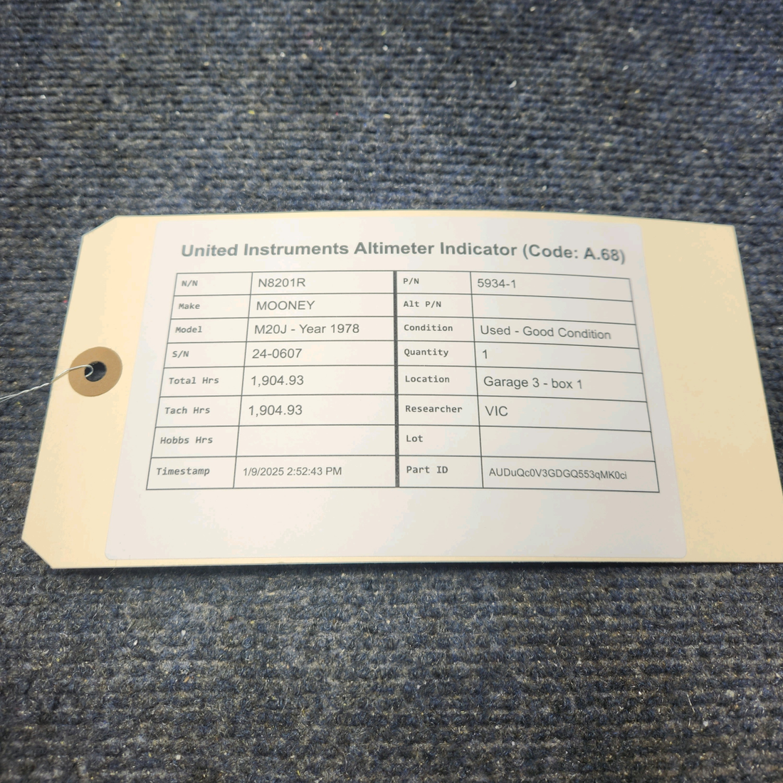 Used aircraft parts for sale, 5934-1 United Instruments MOONEY M20J - Year 1978 ALTIMETER INDICATOR (CODE: A.68)