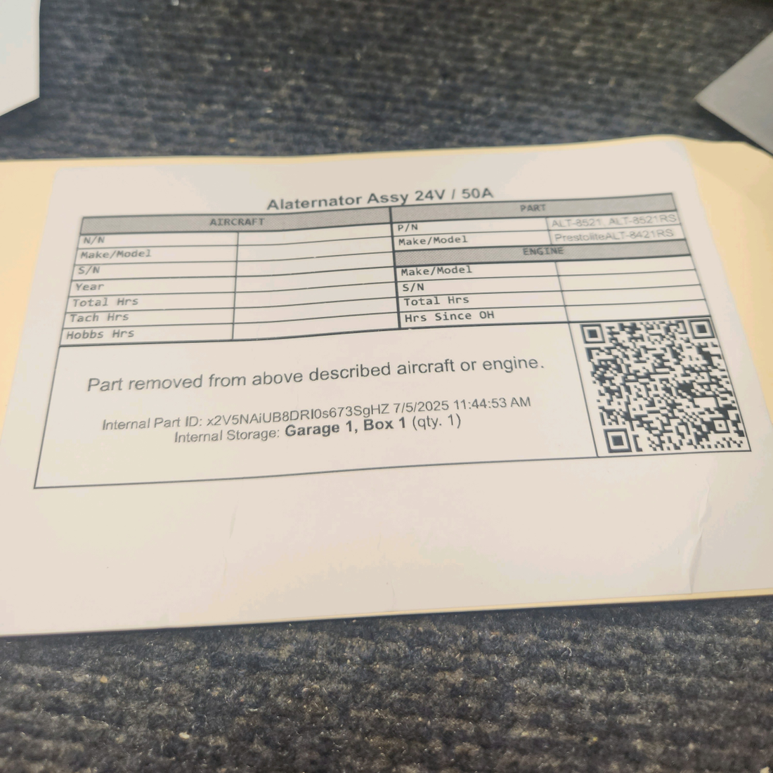 Used aircraft parts for sale, ALT-8521 Prestolite ALT-8421RS Alaternator Assy 24V / 50A