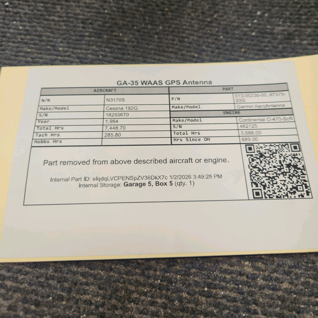 Used aircraft parts for sale, 013-00235-00 Garmin AeroAntenna Cessna 182G GA-35 WAAS GPS Antenna