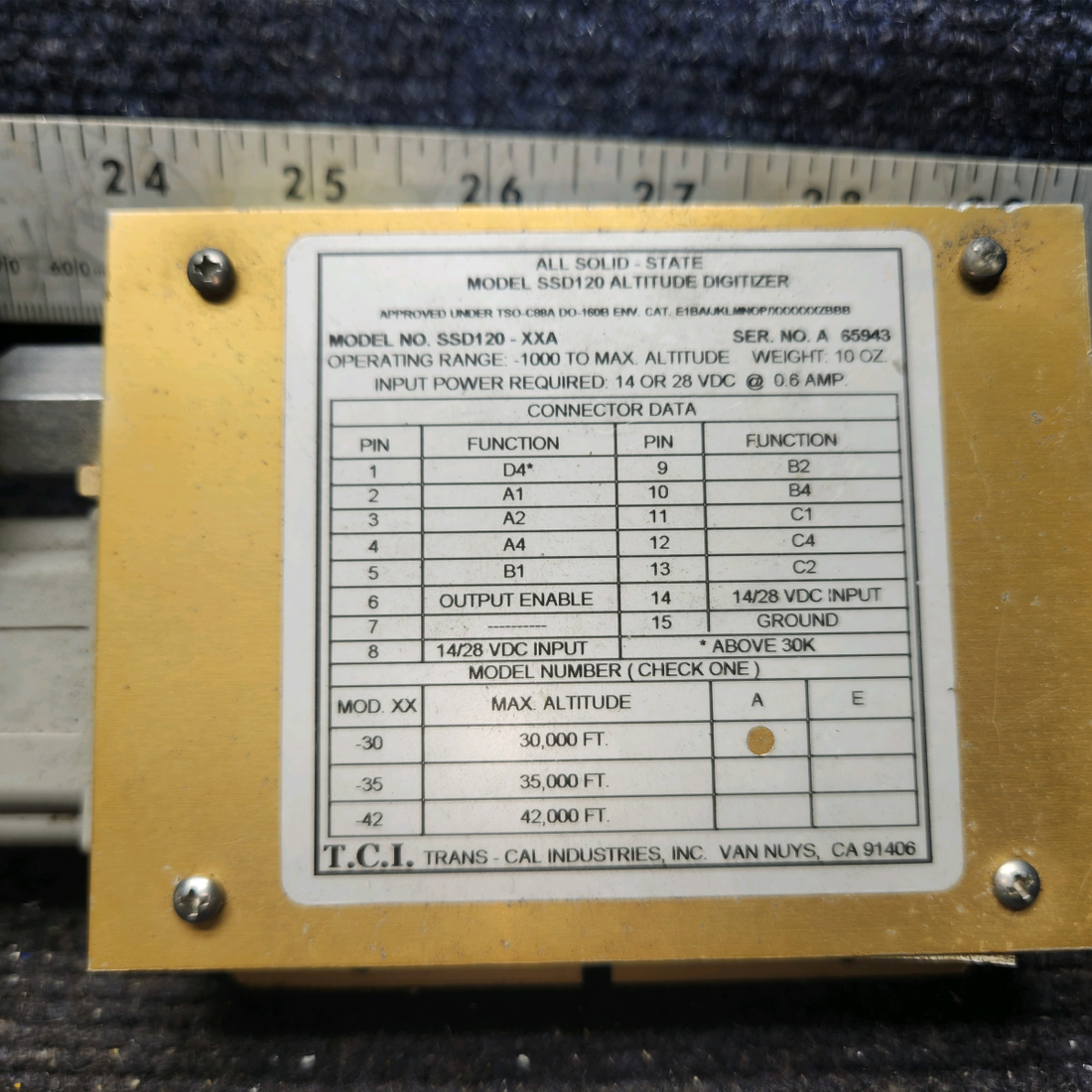 Used aircraft parts for sale, SSD120-XXA Trans-Cal SSD120 Cessna 172E All Solid-State Altitude Digitizer with Mod (Volts: 14-28)