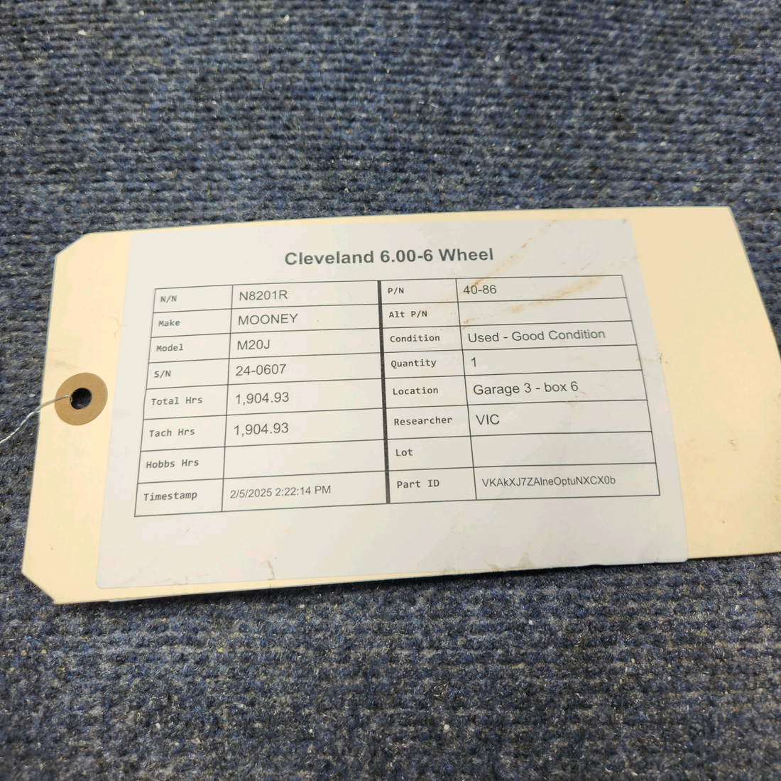 Used aircraft parts for sale, 40-86 MOONEY M20J CLEVELAND 6.00-6 WHEEL