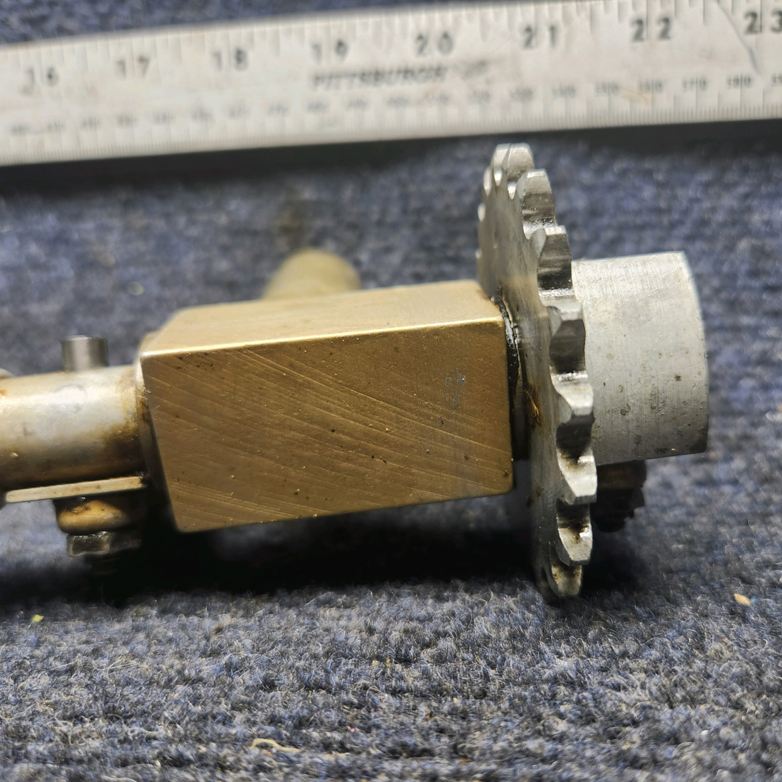 Used aircraft parts for sale, 169-524018-39 Beechcraft A23A Musketeer Custom III CONTROL COLUMN FITTING WITH BUSHING, BEARINGS, SPROCKET