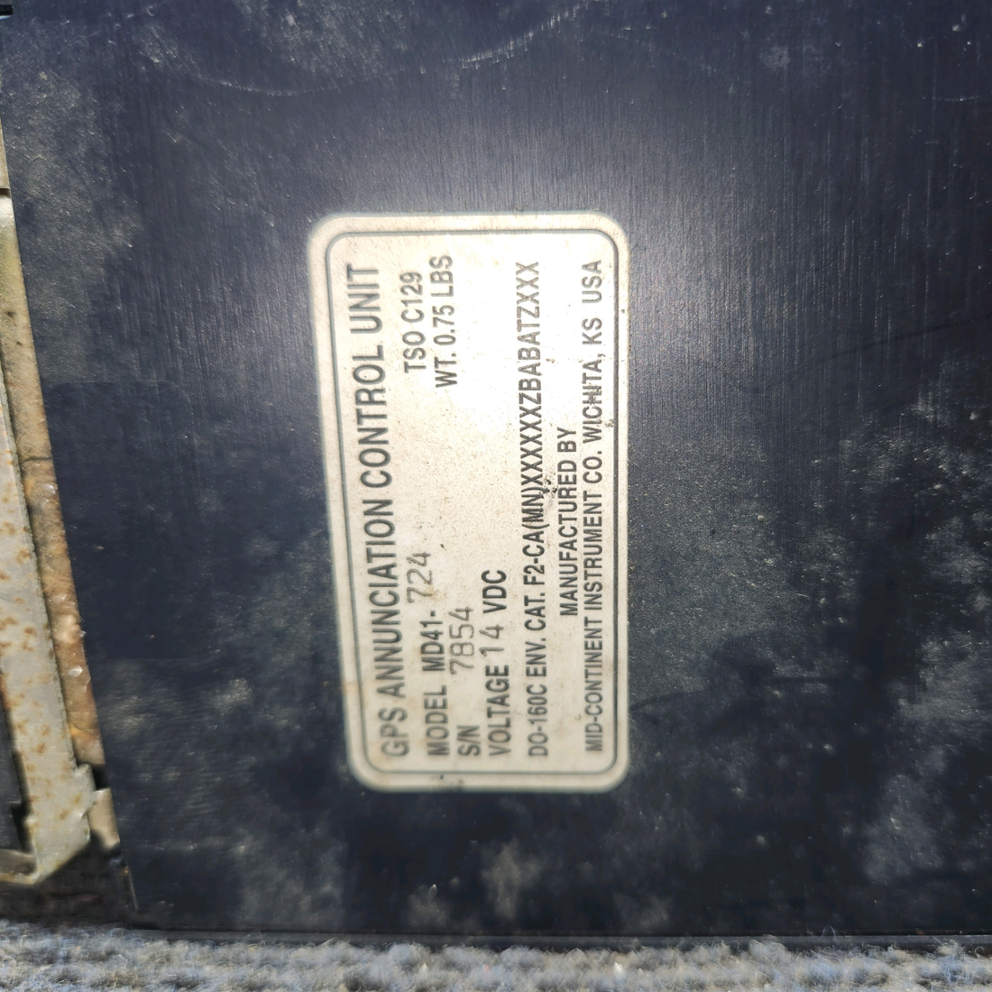 Used aircraft parts for sale, MD41-724 Mid-Continent Beechcraft 35-33 GPS Annunciation Control Unit