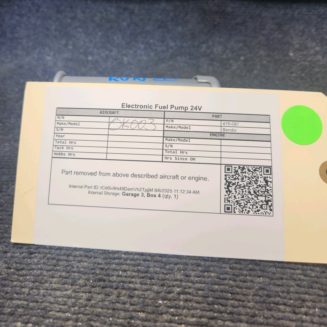 Used aircraft parts for sale, 476-087 Bendix Electronic Fuel Pump 24V