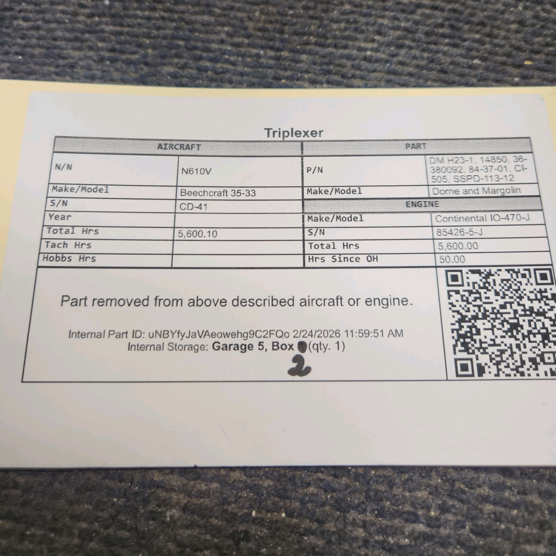 Used aircraft parts for sale, DM H23-1 Dorne and Margolin Beechcraft 35-33 Triplexer