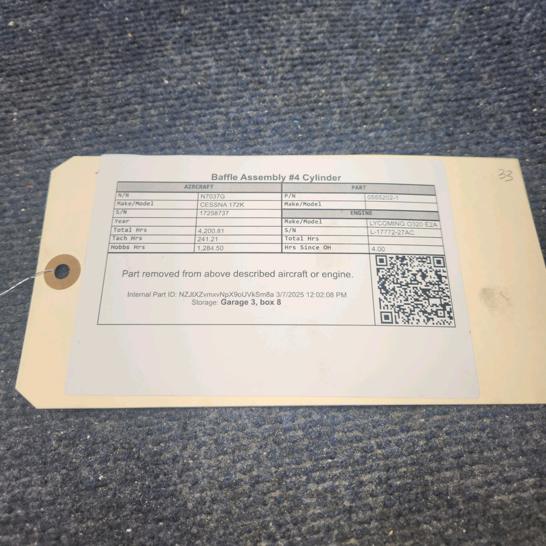 Used aircraft parts for sale, 0555202-1 CESSNA 172K BAFFLE ASSEMBLY #4 CYLINDER
