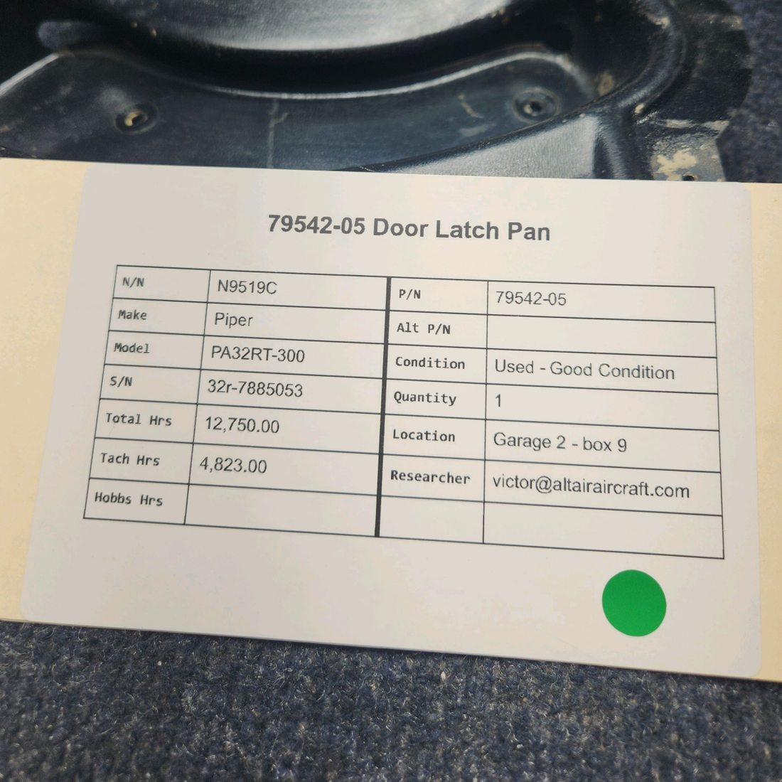 Used aircraft parts for sale, 79542-05 Piper PA32RT-300 79542-05 DOOR LATCH PAN
