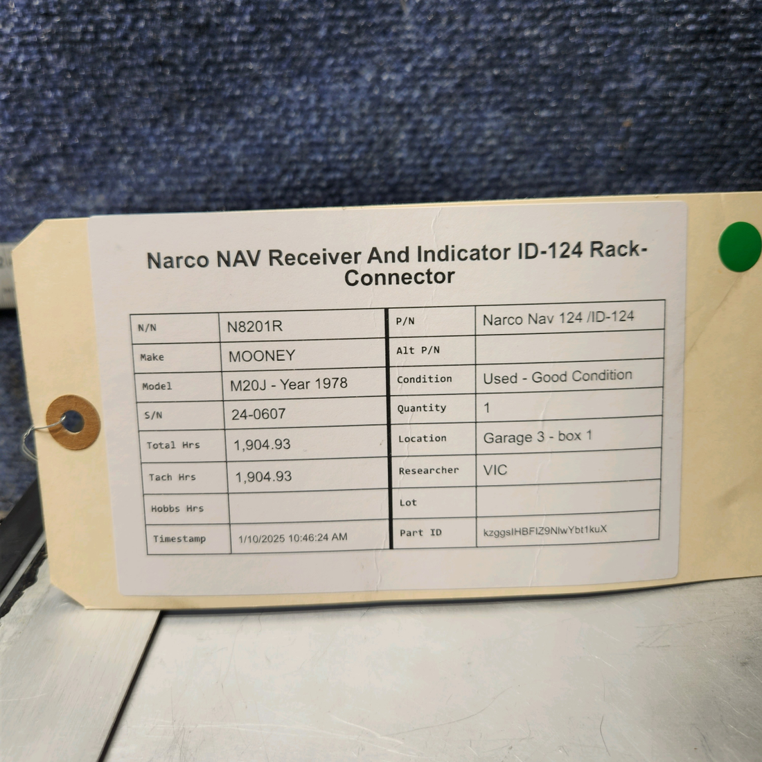 Used aircraft parts for sale, Narco Nav 124 /ID-124 Narco ID-124 MOONEY M20J NARCO NAV RECEIVER AND INDICATOR ID-124 RACK-CONNECTOR
