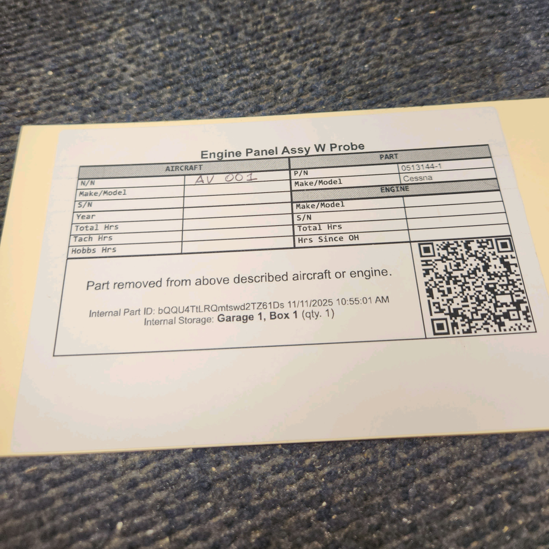 Used aircraft parts for sale, 0513144-1 Cessna C175 Engine Panel Assy W Probe