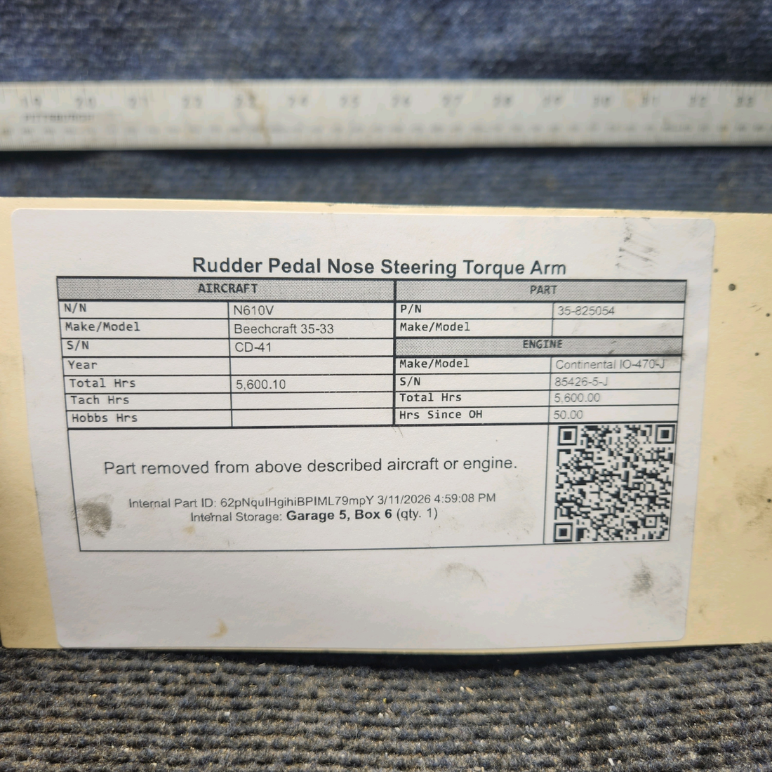 Used aircraft parts for sale, 35-825054 Beechcraft 35-33 Nose Gear Steering Torque