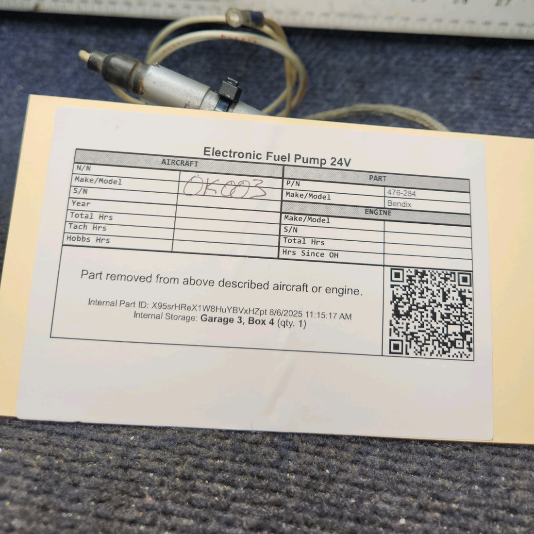 Used aircraft parts for sale, 476-284 Bendix Electronic Fuel Pump 24V