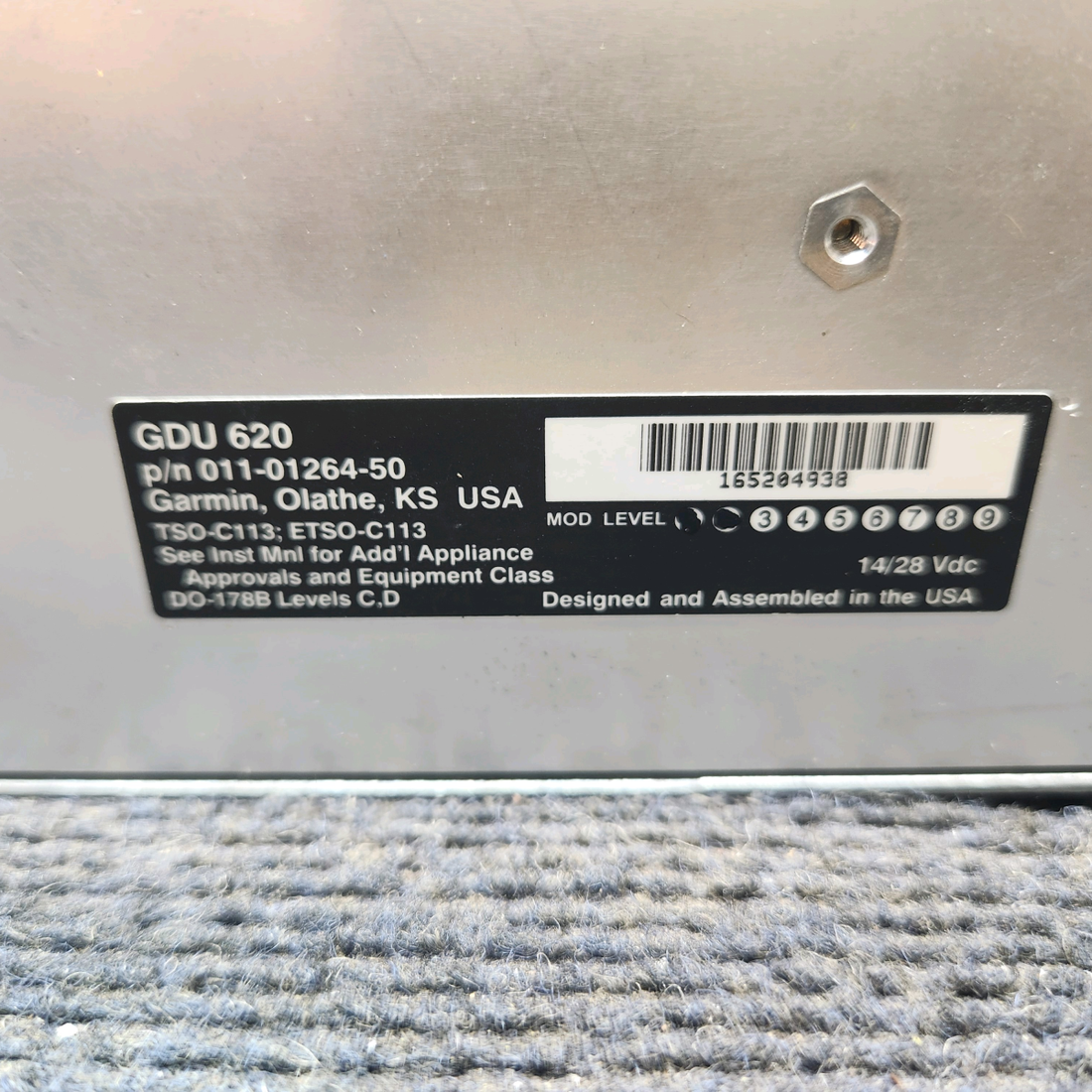 Used aircraft parts for sale, 011-01264-50 Garmin GDU-620 PIPER PA-24-250 Primary Flight Display  (Volts: 14, 28V)