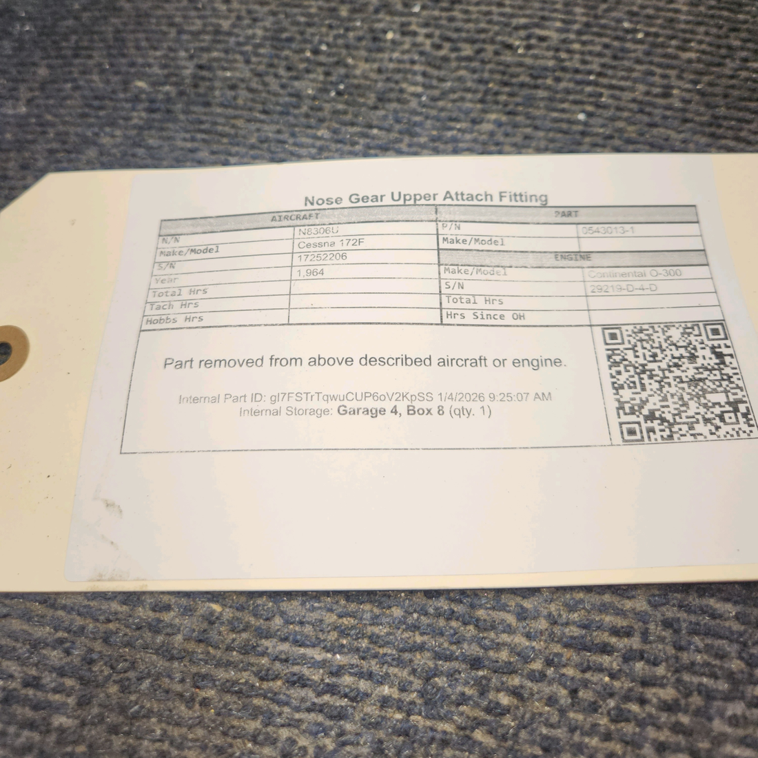 Used aircraft parts for sale, 0543013-1 Cessna 172F Upper Nose Gear Fitting