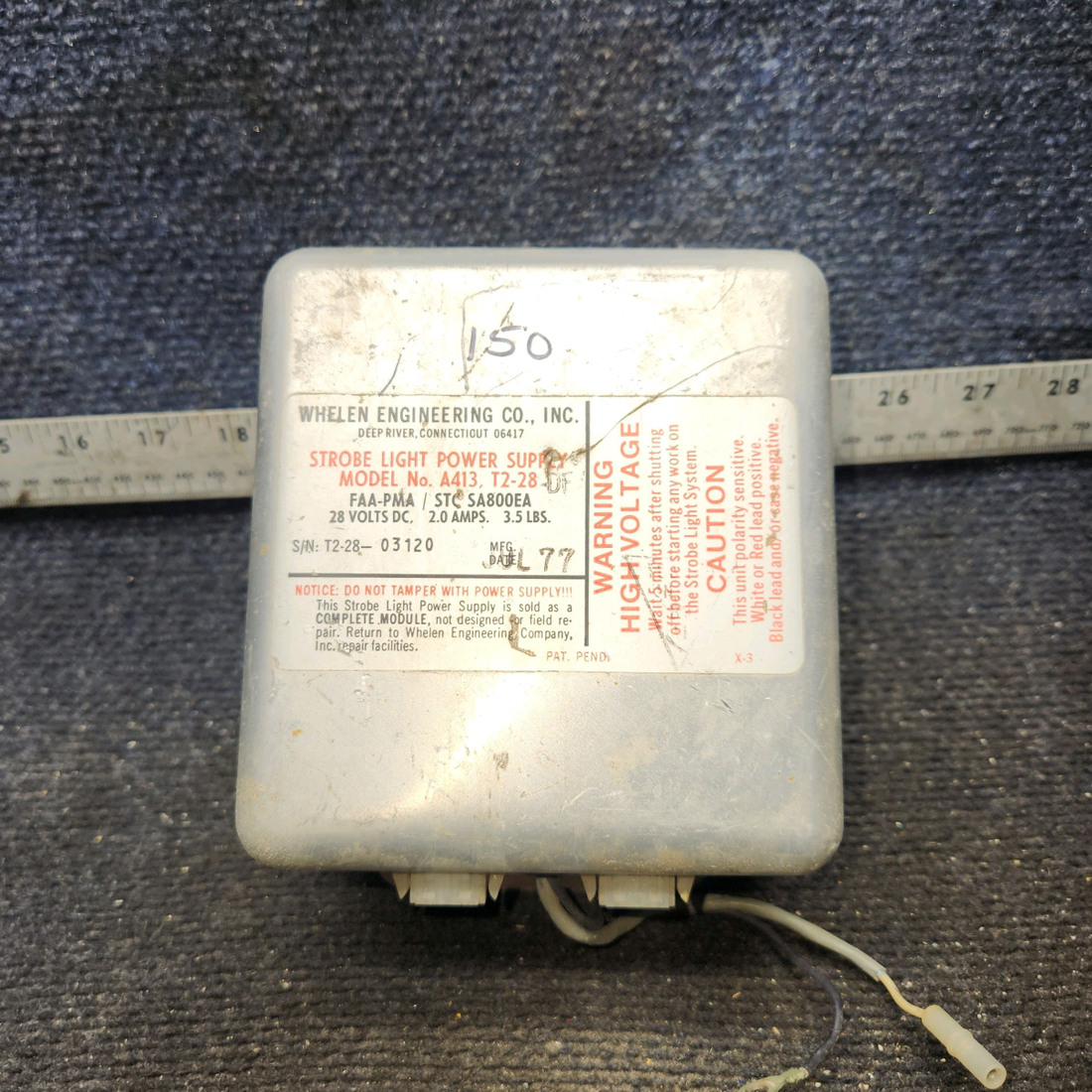 Used aircraft parts for sale, A413,t2-28 Whelen Strobe Light Power Supply