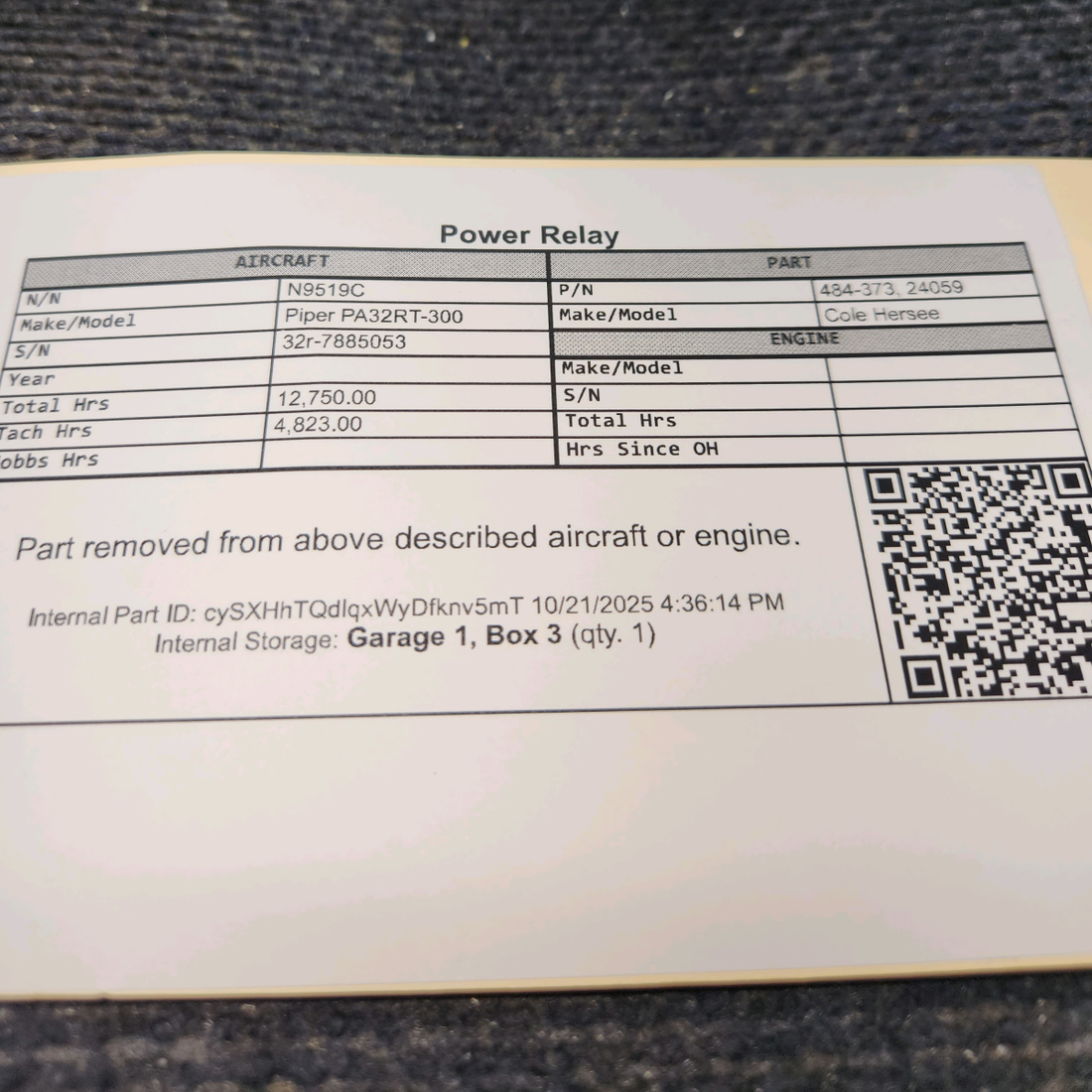 Used aircraft parts for sale, 484-373 Cole Hersee Piper PA32RT-300 Power Relay