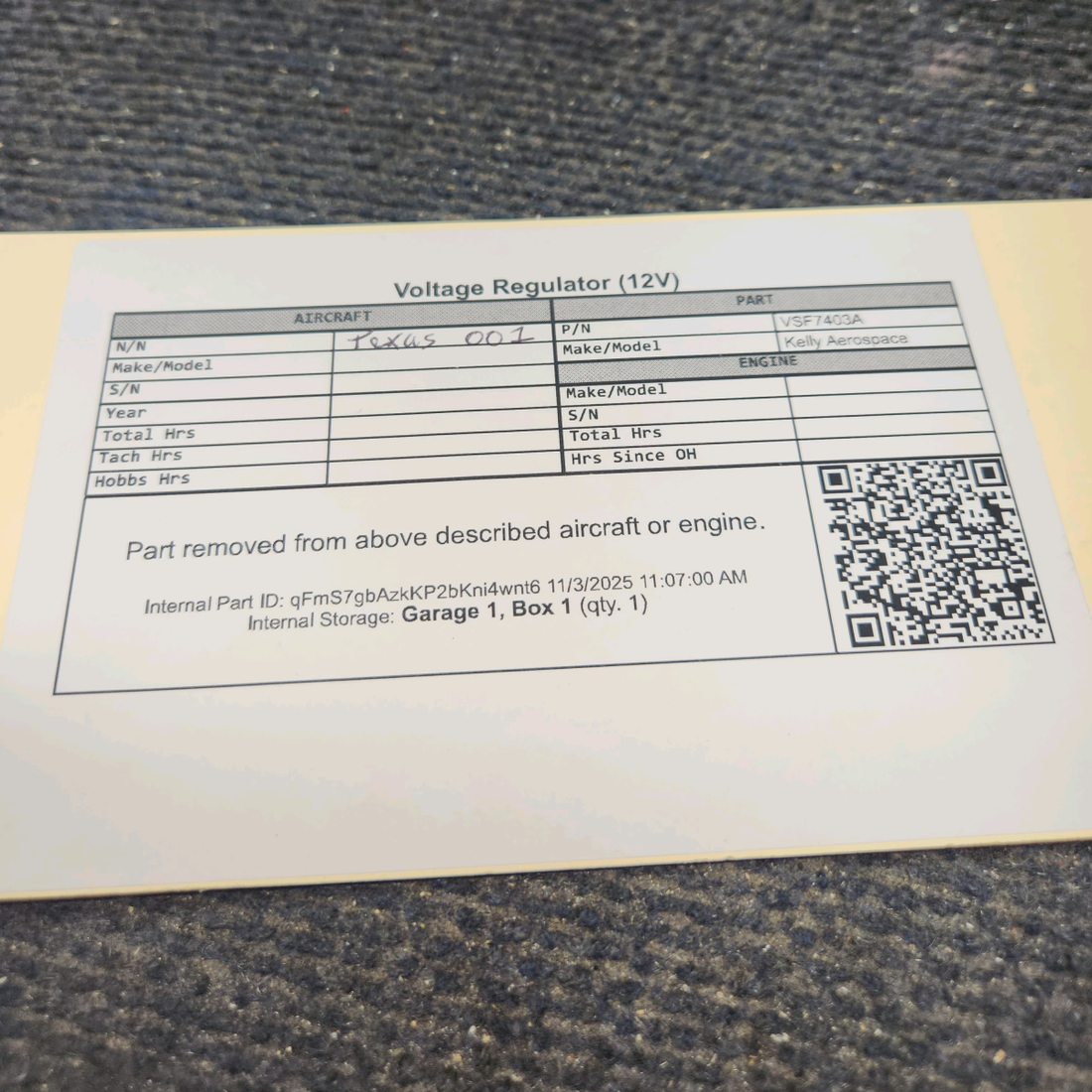 Used aircraft parts for sale, VSF7403A Kelly Aerospace Voltage Regulator (12V)