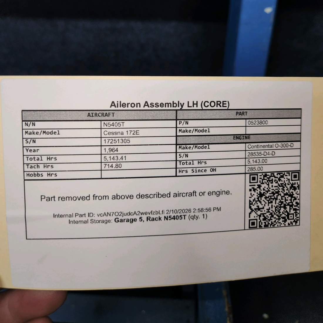 Used aircraft parts for sale, 0523800 Cessna 172E Aileron Assembly LH (CORE)