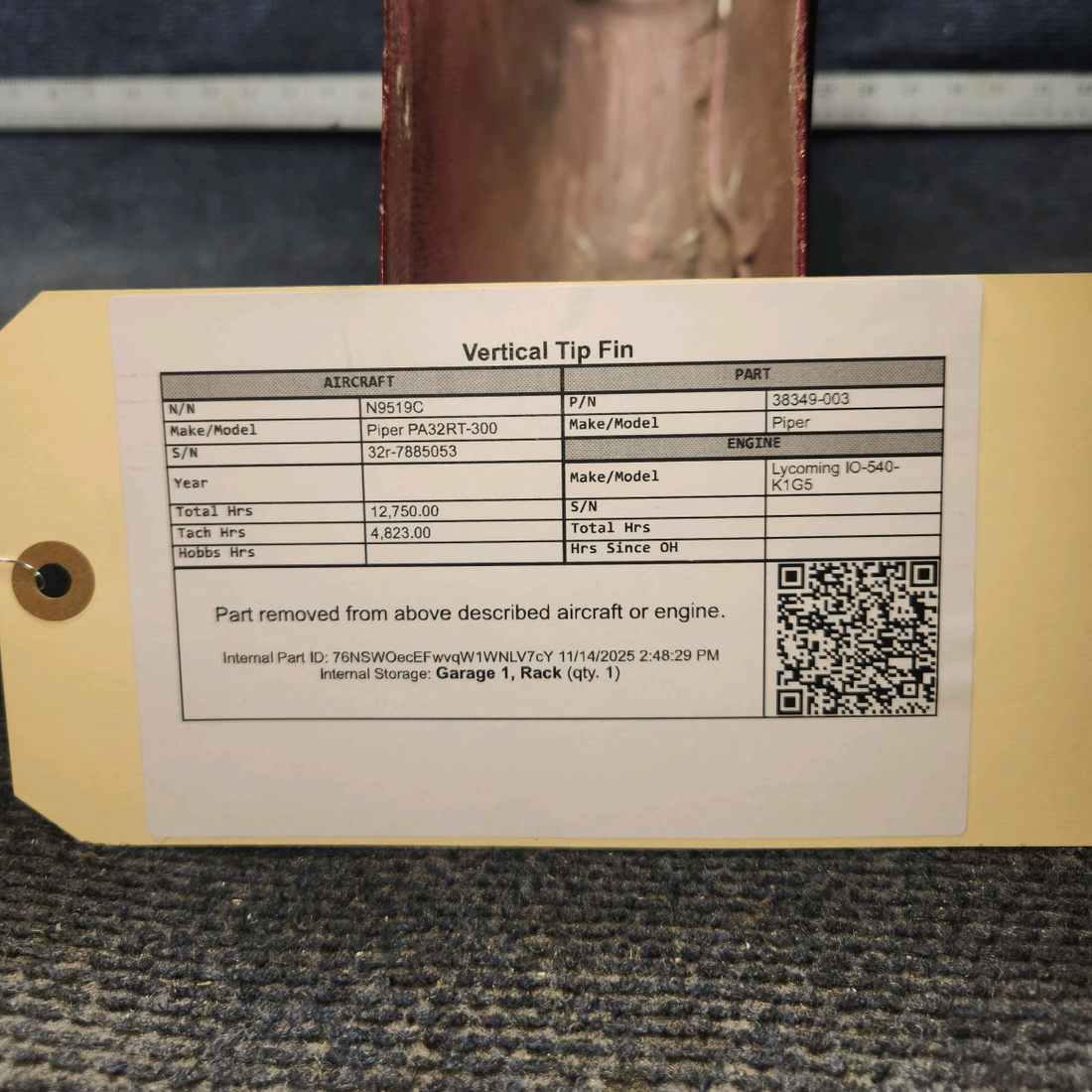 Used aircraft parts for sale, 38349-003 Piper PA32RT-300 Vertical Tip Fin