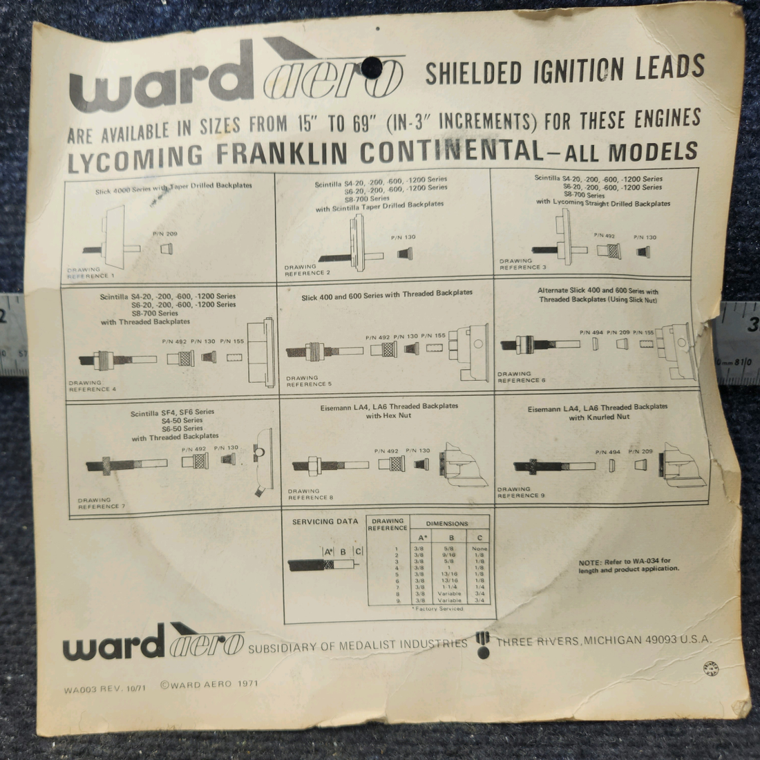 Used aircraft parts for sale, 100-39 Ward Aero 100 Series Continental, Lycoming Repair Kit for Ignition Leads