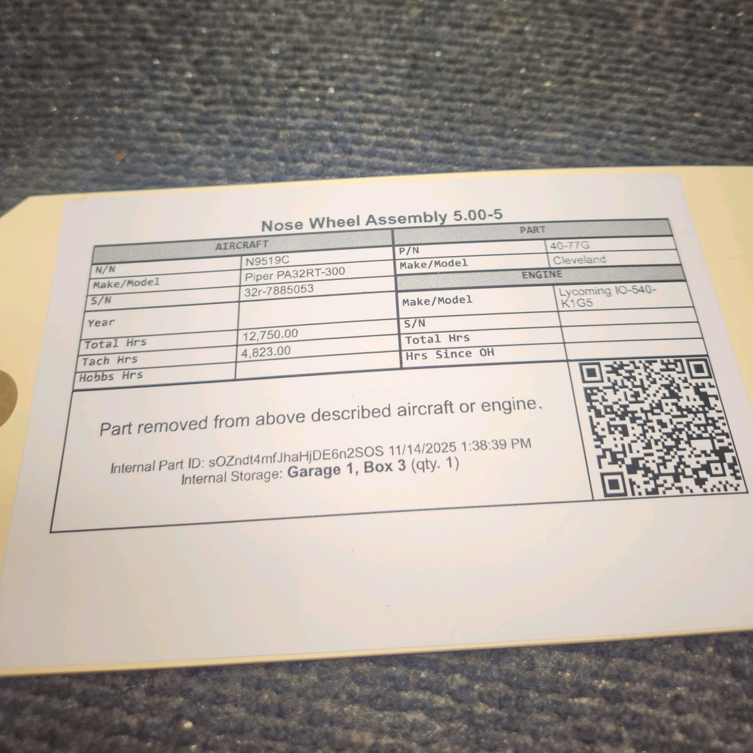 Used aircraft parts for sale, 40-77G Cleveland Piper PA32RT-300 Nose Wheel Assembly 5.00-5