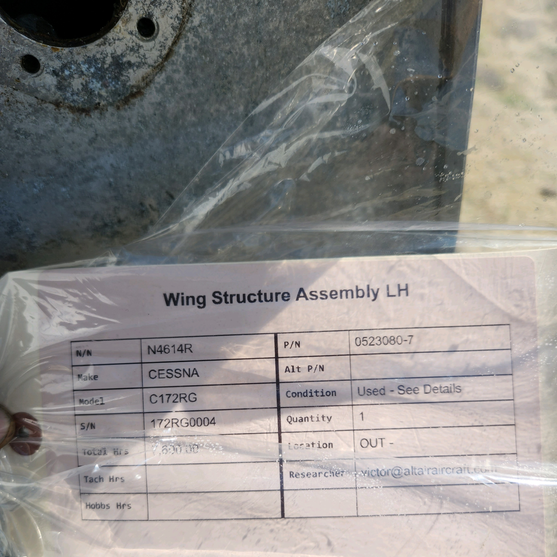 Used aircraft parts for sale, 0523080-7 CESSNA C172RG WING STRUCTURE ASSEMBLY LH