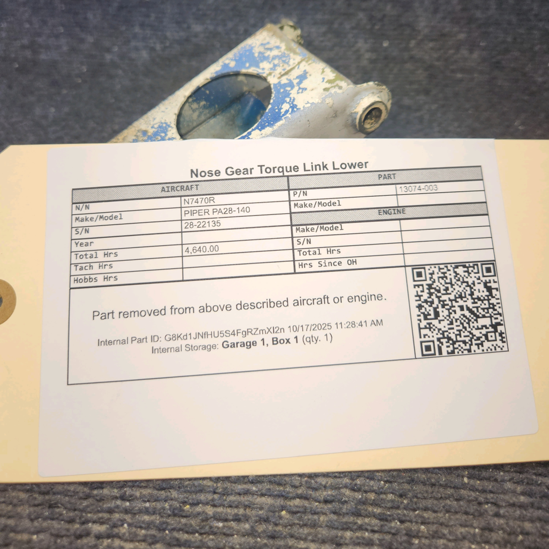 Used aircraft parts for sale, 13074-003 PIPER PA28-140 Nose Gear Torque Link Lower