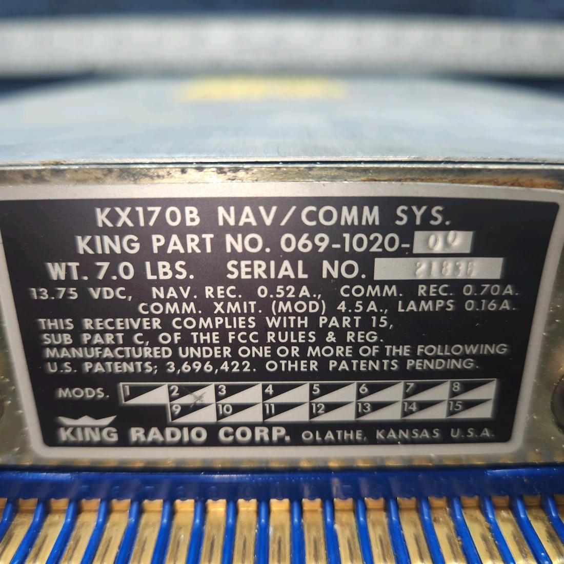 Used aircraft parts for sale, 069-1020-00 Bendix King KX170B Cessna 182G Nav/Com System