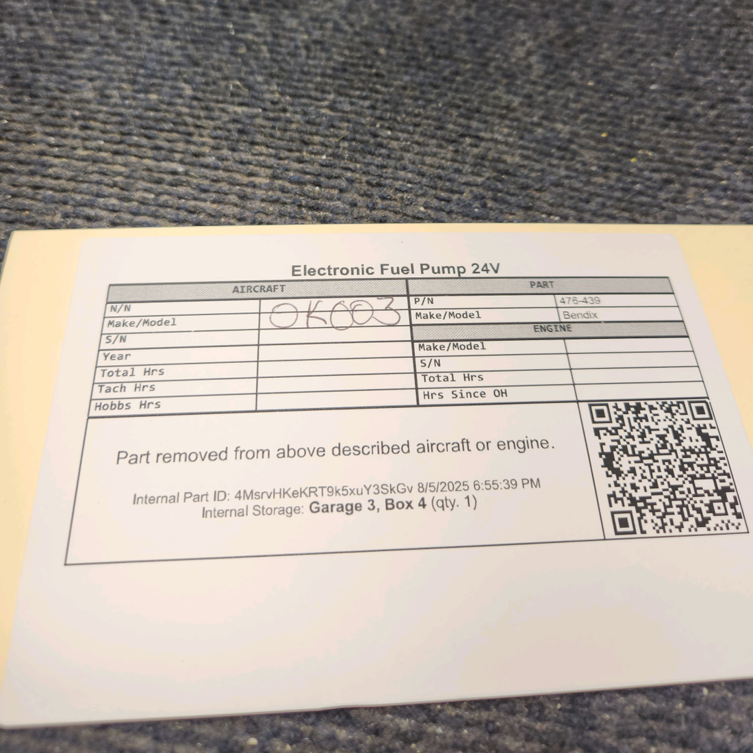 Used aircraft parts for sale, 476-439 Bendix Electronic Fuel Pump 24V