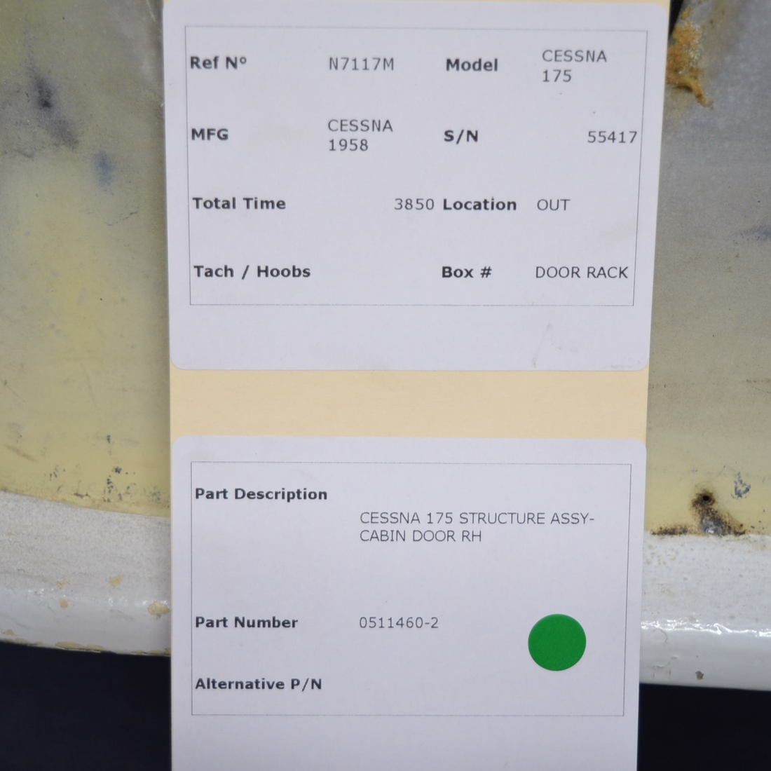 Used aircraft parts for sale, 0511460-2 Cessna C175 STRUCTURE ASSY-CABIN DOOR - RH