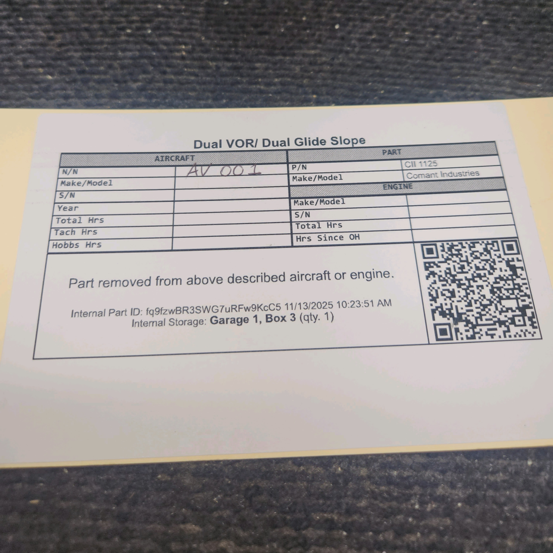 Used aircraft parts for sale, CII-1125 Comant Industries Piper PA28-RT200 Dual VOR/ Dual Glide Slope Diplexer